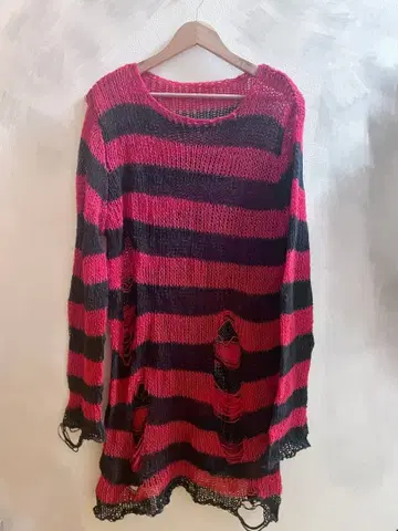 보더 니트/빨강 검정/Y2K/그런지