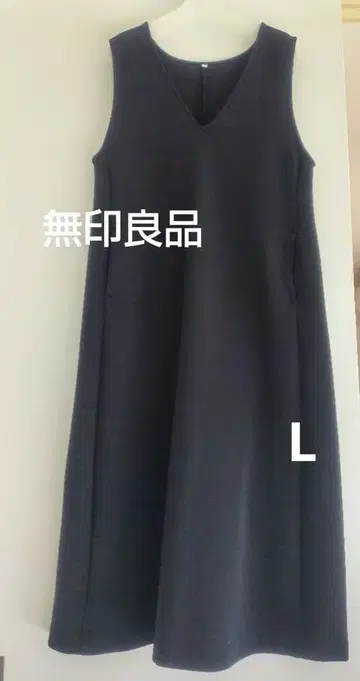 [ 새상품급 ] 무인양품 이중 맨투맨 오버롤 스커트 V넥 블랙 L 사이즈