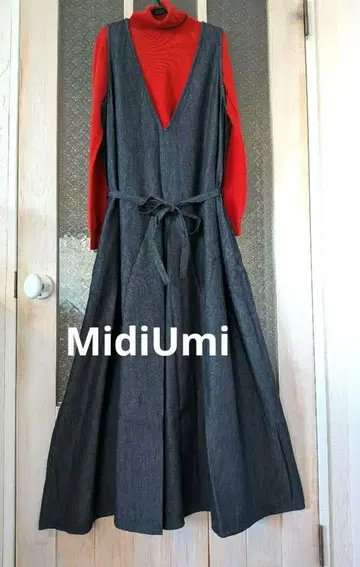 미디우미* 데님 V넥 살로펫 와이드 팬츠 프리 사이즈