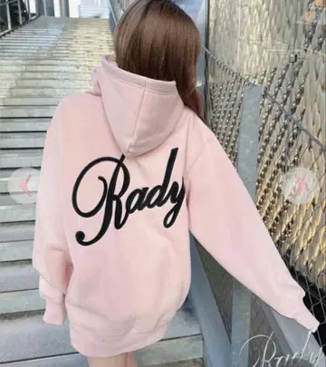 새상품급! Rady 백 로고 후디 핑크 후드 부착 후드티 오버 사이즈