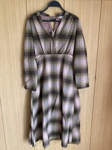 브라운 핑크 체크 원피스 마우지