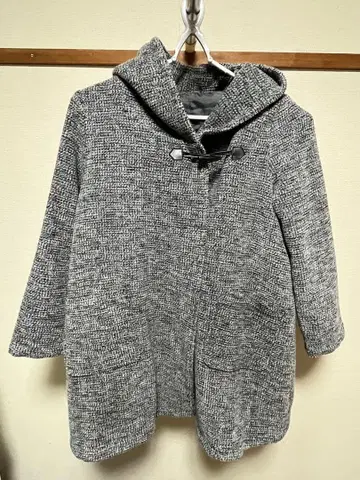 그레이 트위드 LL 더플 버튼 충전솜 울 후드 코트 아우터