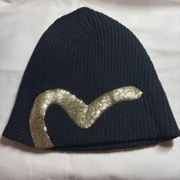 레어 EVISU 금 로고 스팽글 니트 모자 비니