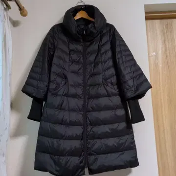 롱 기장 후드 부착 다운 자켓 블랙