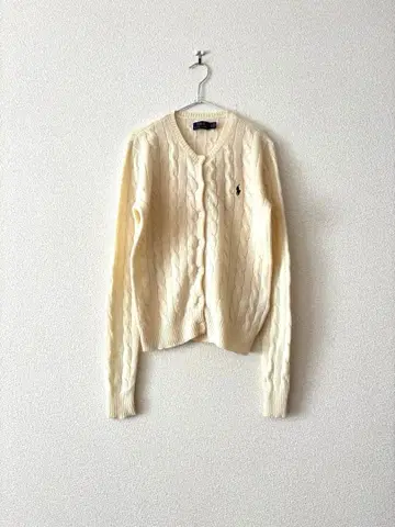 랄프 로렌 캐시미어 혼방 케이블 짜임 가디건 아이보리 XS