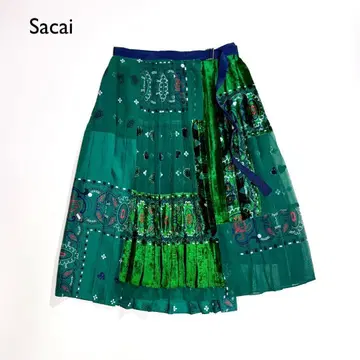 h20 sacai 정가 11만 비대칭 플리츠 스커트 벨로아 페이즐리 무늬