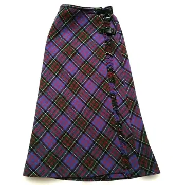 보라색 계열 체크 플레어 롱 스커트 카네코 이사오