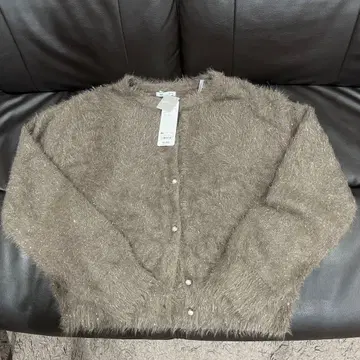 택 포함 새상품 GU 샤이니 크루넥 가디건 브라운 XL