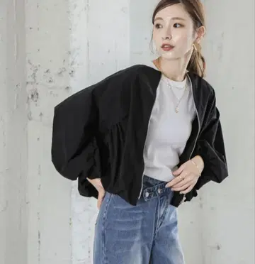 페플럼 개더 블루종 블랙