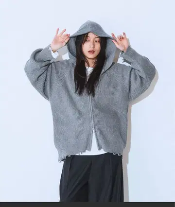 지나시스 ZIP 니트 후디 그레이