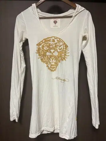 후드 부착 화이트 T셔츠 XS 호랑이 자수