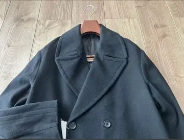 미사용품 컴시즘 캐시미어 혼방 더블 브레스트 P 코트 블랙 L 사이즈