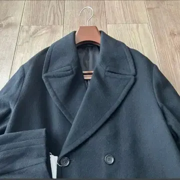 미사용품 컴시즘 캐시미어 혼방 더블 브레스트 P 코트 블랙 L 사이즈