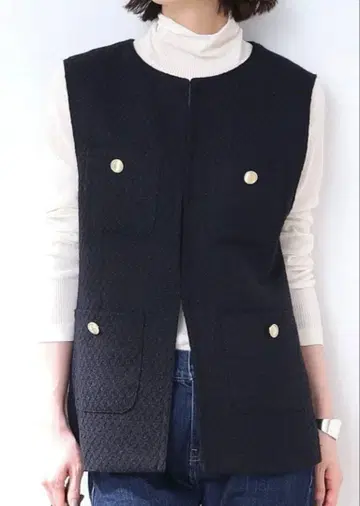 INDIVI (인디비) 트위드 베스트 자켓 트위드 베스트 네이비
