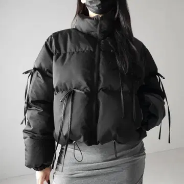 me+em select 스트랩 리본 숏 퍼프 다운 자켓