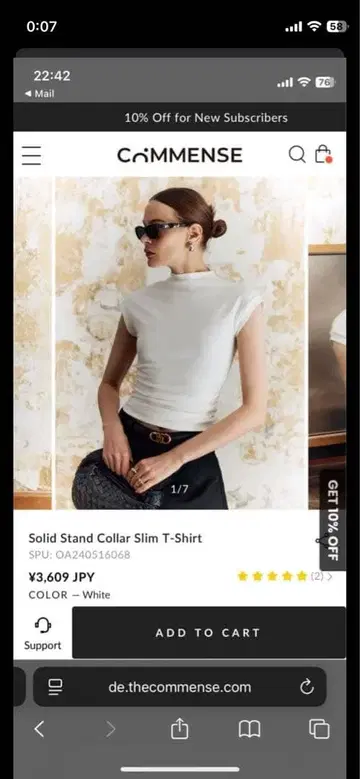 [ 새상품 ] 스탠드 카라 화이트 T셔츠