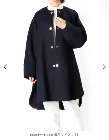 MUVEIL 네이비 판초 노카라 코트