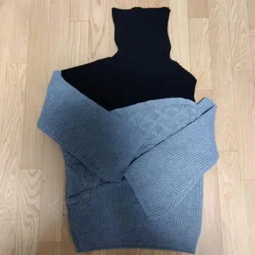 EMODA 블랙 그레이 니트 스웨터 오픈 숄더 사이즈 F