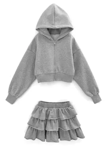 그레일 지퍼 후드티 x 프릴 미니 스커트 맨투맨 셋업 [pm631]