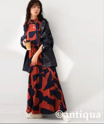 새상품급 기하학 패턴 롱 원피스