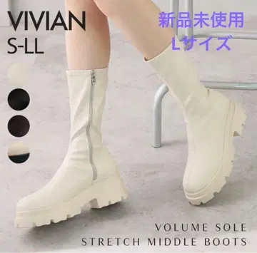 미사용 새상품 VIVIAN 통굽 스트레치 미들 부츠 베이지 L 사이즈