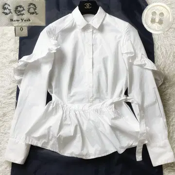 3레어! 씨 뉴욕 프릴 벨트 페플럼 셔츠 블라우스 화이트 S