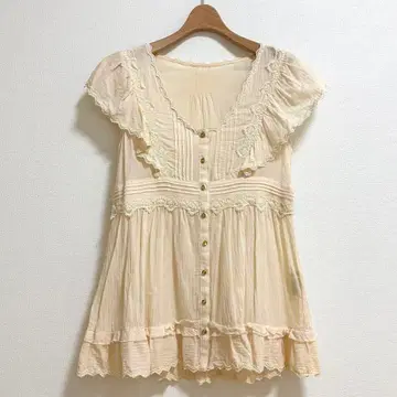 axes femme 프릴 튜닉 베이지 M 사이즈 페어리 그런지