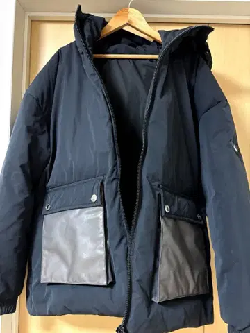 URST 남성용 다운 자켓 블랙 후드 부착