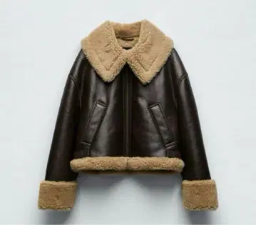 ZARA 더블 페이스 숏 자켓 보아 가죽 다크 브라운 XL