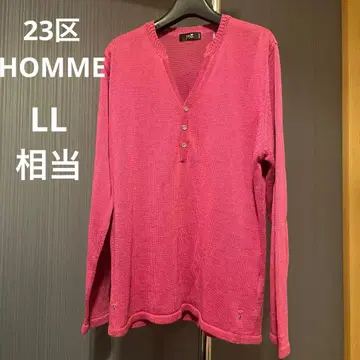 23구 HOMME V넥 핑크 니트 스웨터 면 니트 50(LL 상당)