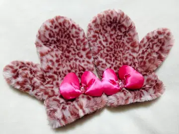단종품 디즈니 미니 레오파드 무늬 미튼 장갑 복슬복슬 퍼 핑크