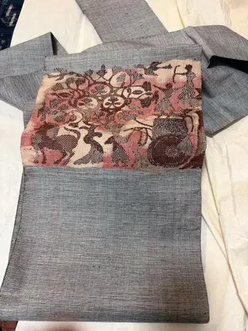 나고야 오비 자수 그레이 핑크