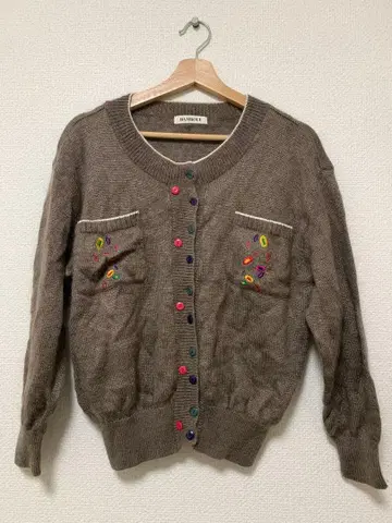 컬러풀 버튼 브라운 자수 긴팔 가디건 빈티지 긴팔 구제 의류