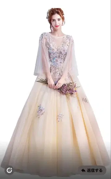 연한 옐로우 컬러 플라워 자수 드레스 B93 W76