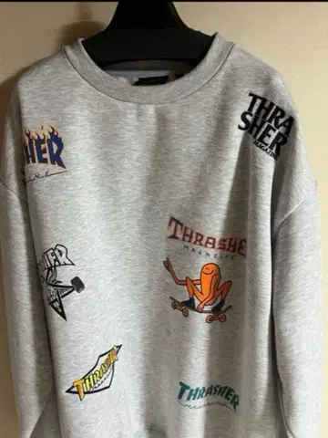 THRASHER 로고 프린트 맨투맨 그레이