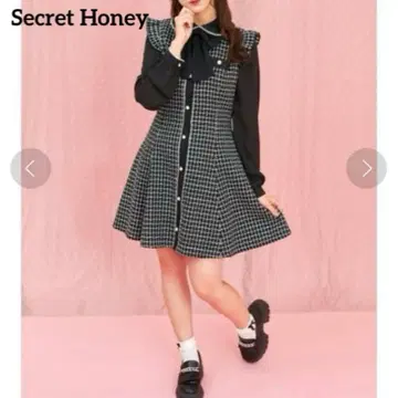 [ Secret Honey ] 바이컬러 트위드 긴팔 원피스