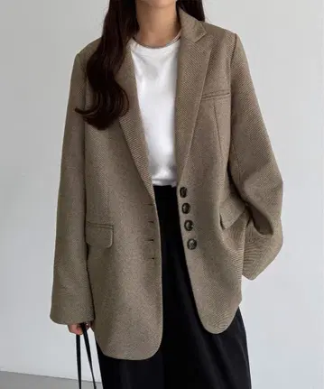 callautia 버튼 디자인 헤링본 테일러드 자켓