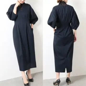 VERMEIL par iena 트윌 허리 쉐이프 퍼프 슬리브 원피스