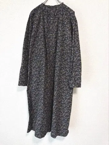 새상품급 ichi 꽃무늬 코튼 밴드 카라 롱 원피스 보타니컬