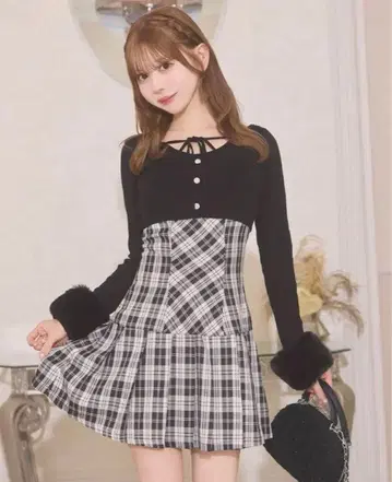 미셸 마카롱 볼레로 set 체크 플리츠 원피스