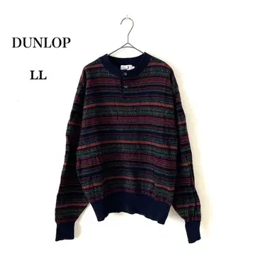 Z12-008 던롭 하프 버튼 보더 니트 LL 기하학 패턴 울