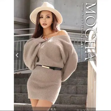 BLACK QUEEN 벨트 포함 샤기 원피스 모카