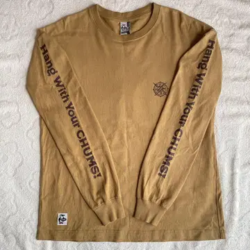 CHUMS 긴팔 티셔츠 롱T 지도 프린트 소매 로고 카멜 S사이즈