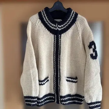 ADVENTURE HOUSE 아이보리 네이비 가디건 울 100