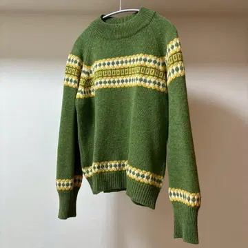 ROBERT BRUCE 크루넥 울 니트 그린 녹색 구제 의류 USA