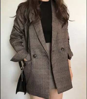 DAY CLOSET 소매 슬릿 포함 글렌체크 테일러드 자켓