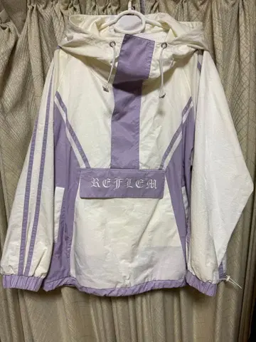 REFLEM BIG 아치 절개 하이넥 저지 후드티 White/purple