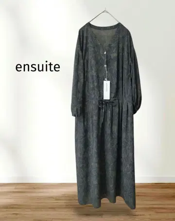 ensuite 에스위트 원피스 롱 올 패턴 리프 무늬 레나운