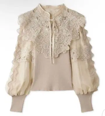 SNIDEL 레이스 스칼라 니트 풀오버 베이지