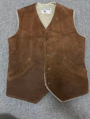 60s 70s 브라운 스웨이드 보아 베스트 vintage